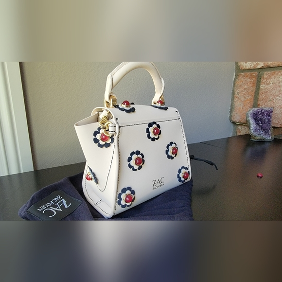 Zac Posen iconic floral appliqué leather Top handle leather crossbody bag- MINI - Picture 2 of 5